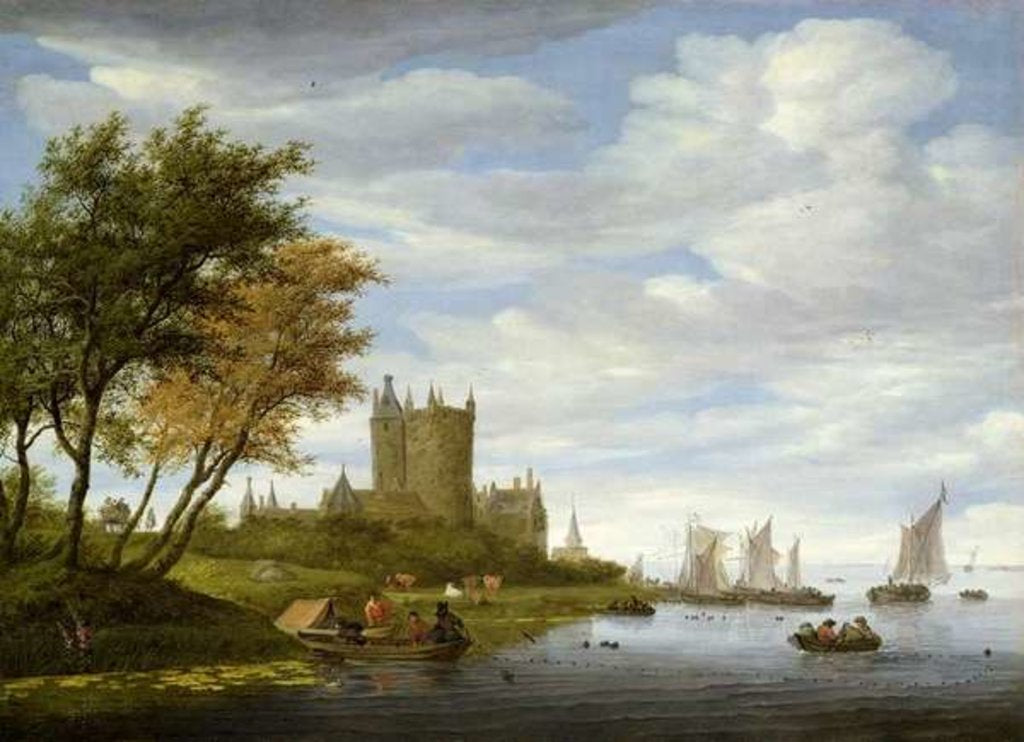Detail of River Estuary with a castle by Salomon van Ruisdael or Ruysdael