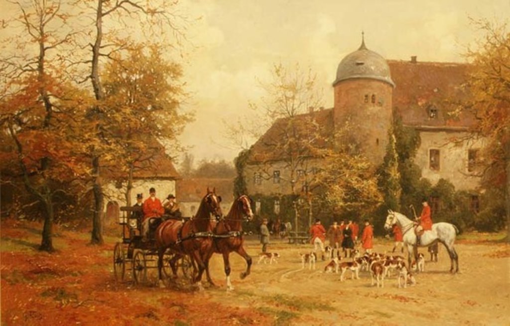 Detail of Arriving for the Hunt, 19th century by G. Koch