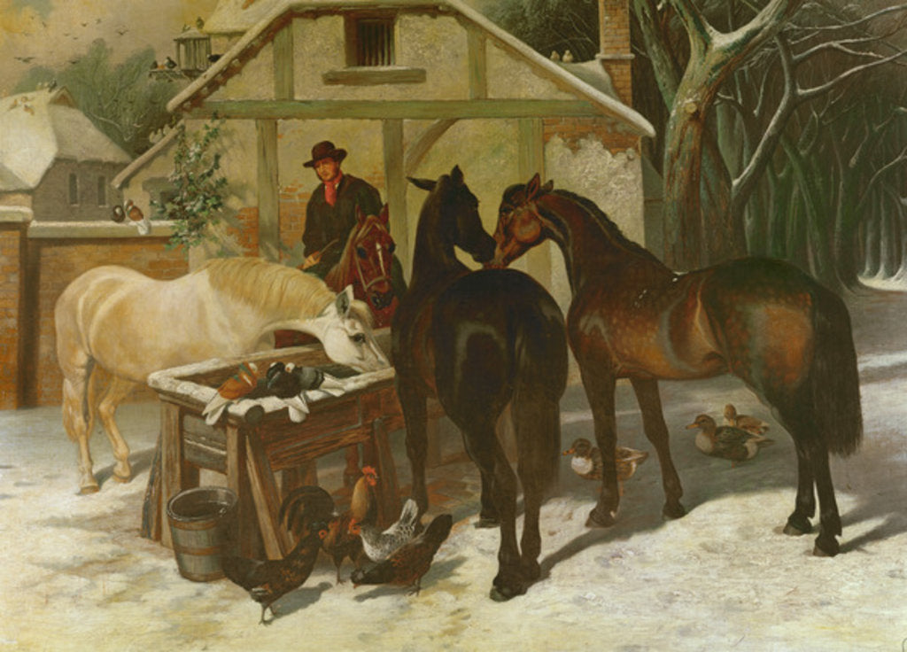 Detail of At the Water Trough in Winter by John Frederick Herring Snr