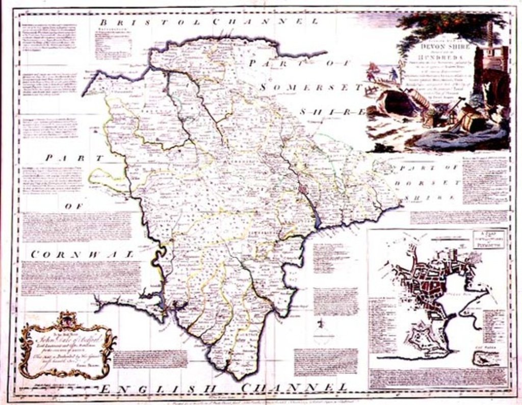 Detail of Map of Devonshire, published by Bowles, Tinney and Sayer, London, c.1777 by Emanuel Bowen