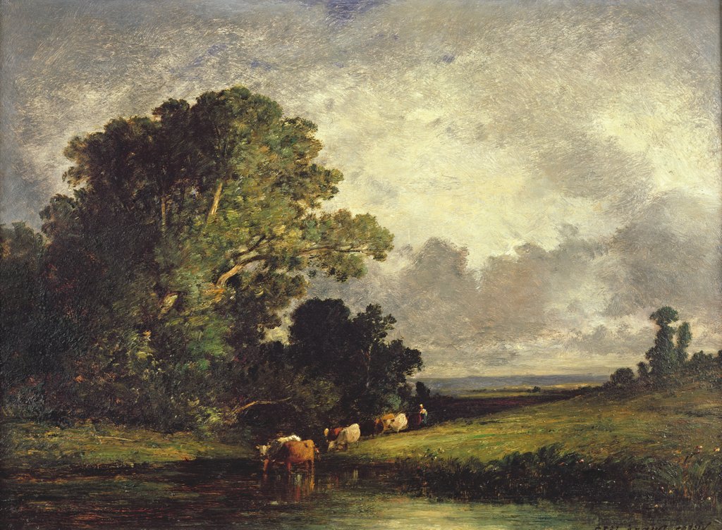 Detail of The Watering Place, Fontainebleau by Leon-Victor Dupre