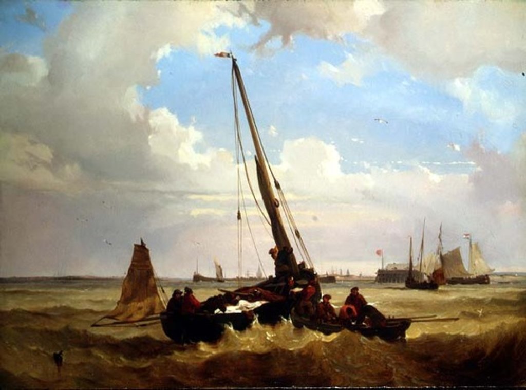 Detail of Fishing vessels off Calais by Alexandre T. Francia