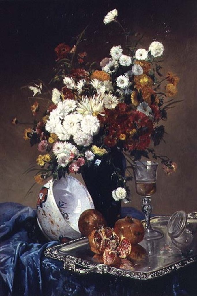 Detail of Still Life with Flowers and Pomegranates by Eugene Henri Cauchois