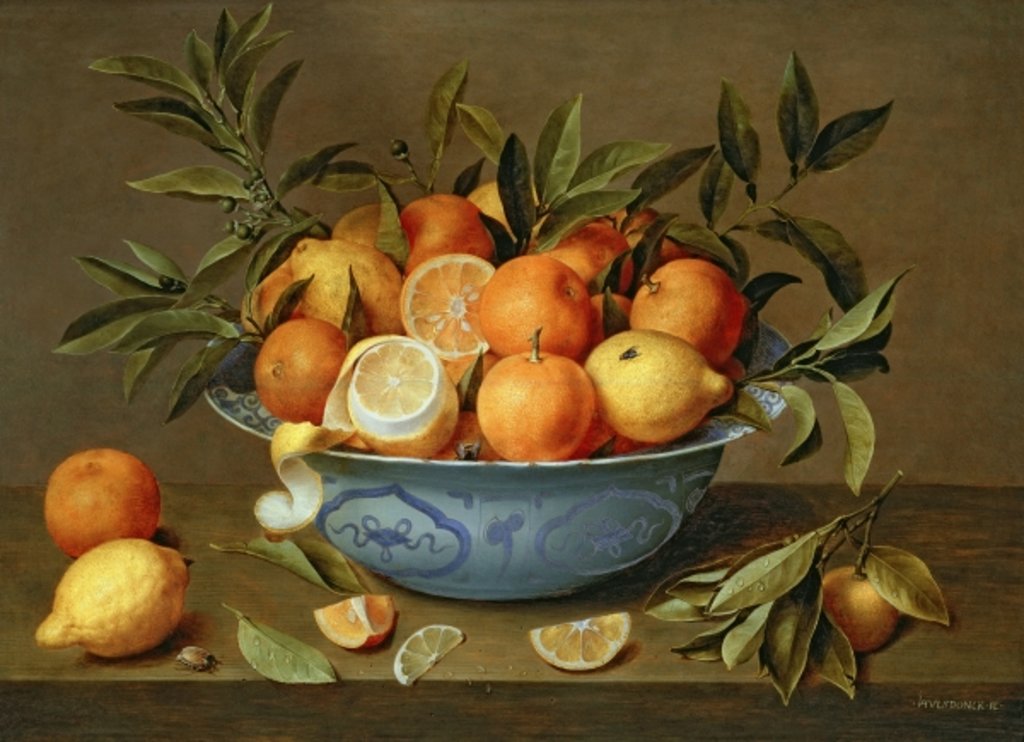 Detail of Still Life with Oranges and Lemons in a Wan-Li Porcelain Dish, 17th century by Jacob van Hulsdonck