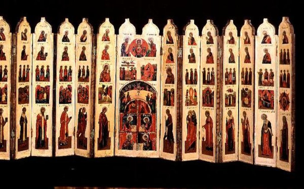 Detail of Fifteen-section icon screen with scenes from the Life of Christ and Saints, 16th century Russian by Anonymous