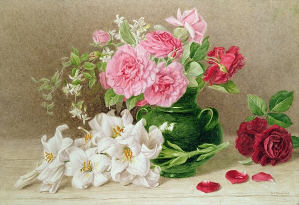 Detail of Roses and Lilies by Mary Elizabeth Duffield