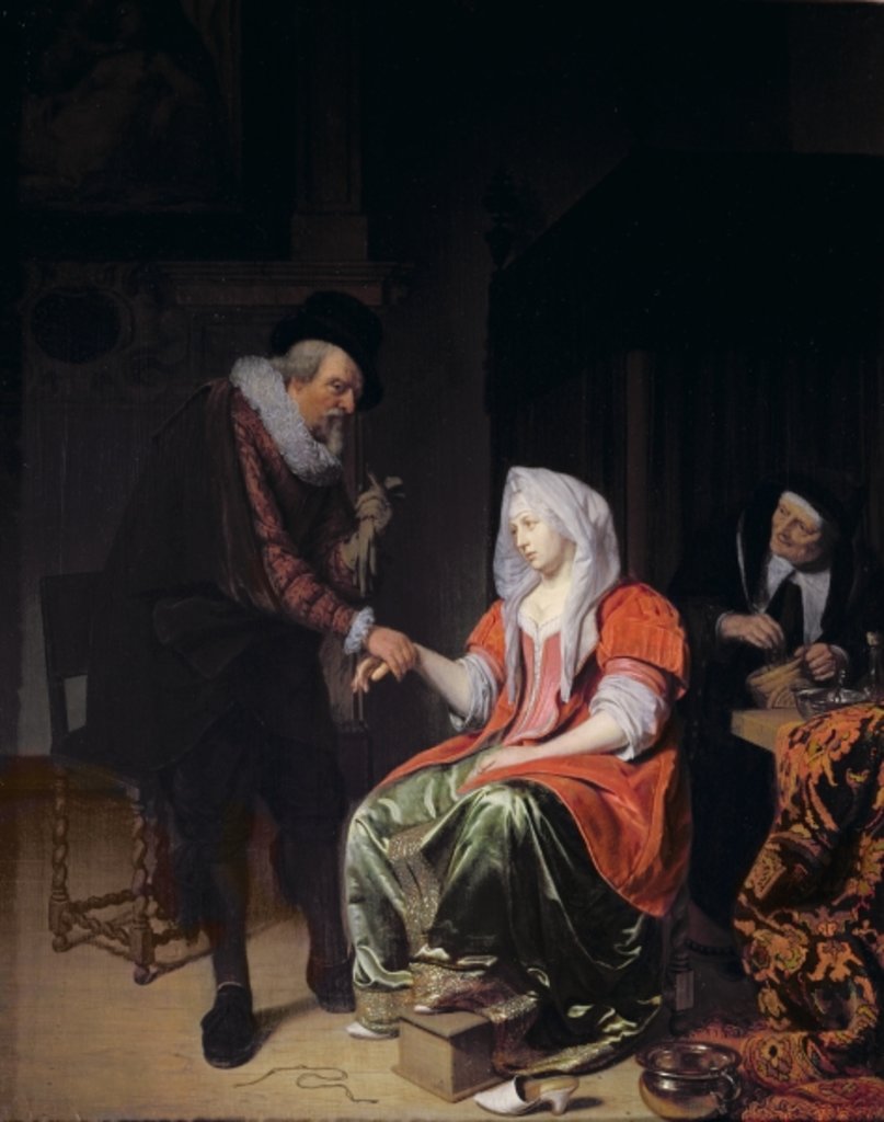 Detail of Doctor taking a young woman's pulse by Michiel van Musscher