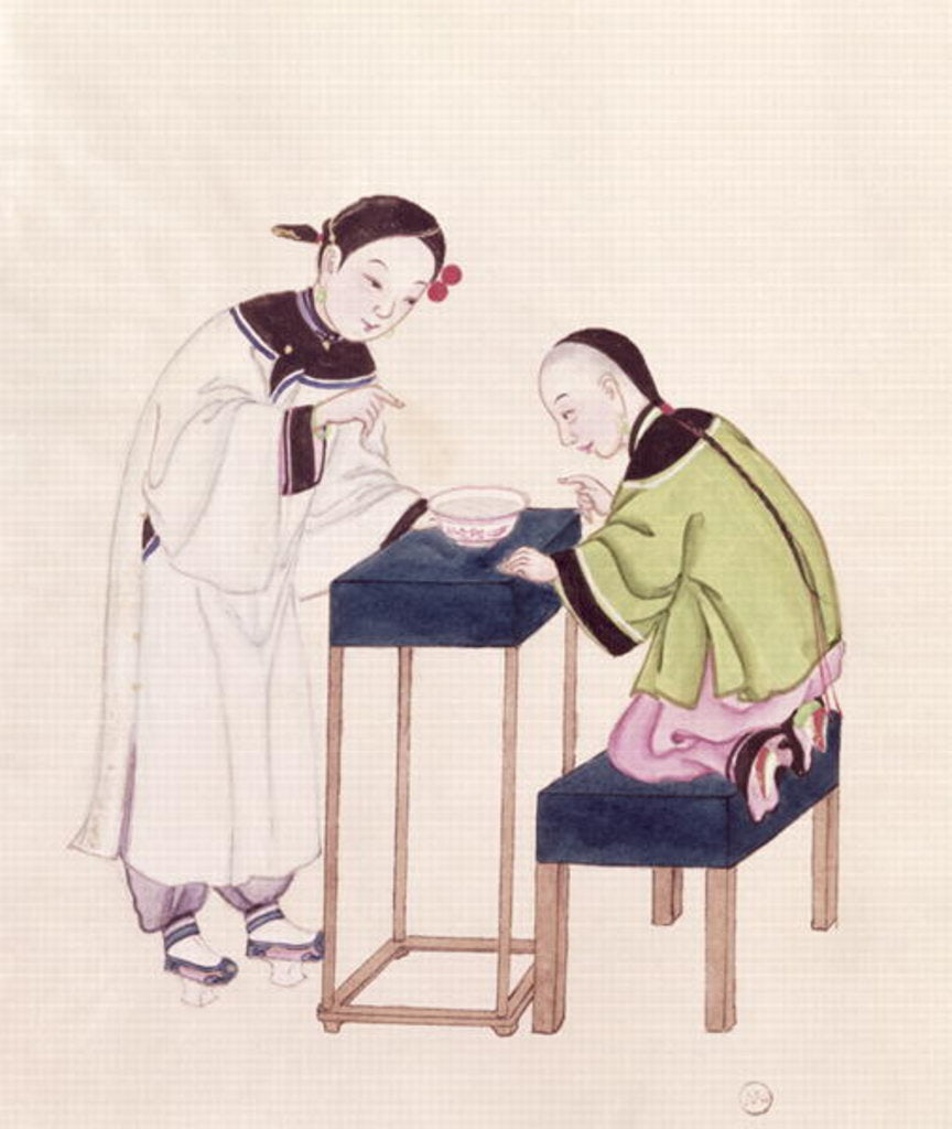 Detail of A Girl Looking for Luck into a Bowl of Water by School Chinese