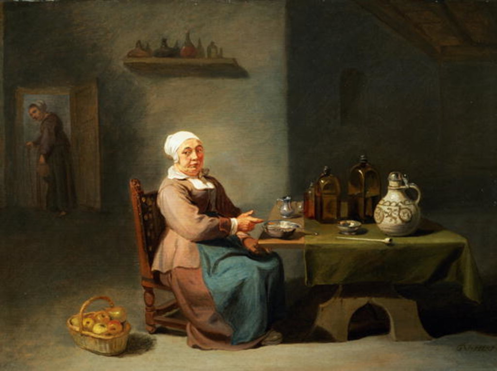 Detail of A Woman in a kitchen by Willem van the Elder Herp
