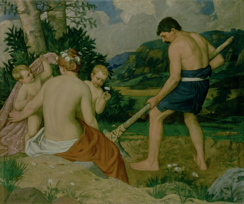 Detail of By the sweat of thy brow by William Strang