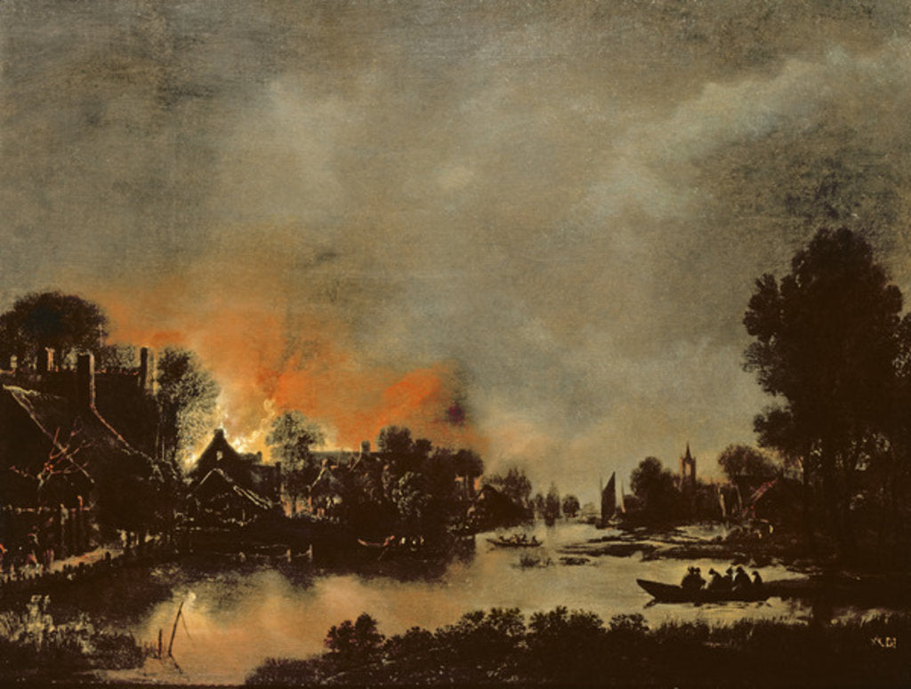 Detail of Village on Fire by Aert van der Neer