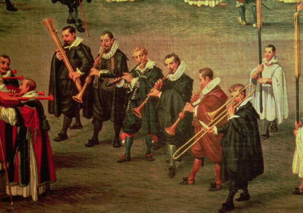 Detail of Musicians taking part in The Ommeganck in Brussels on 31st May 1615: Procession of Notre Dame de Sablon by Denys van Alsloot