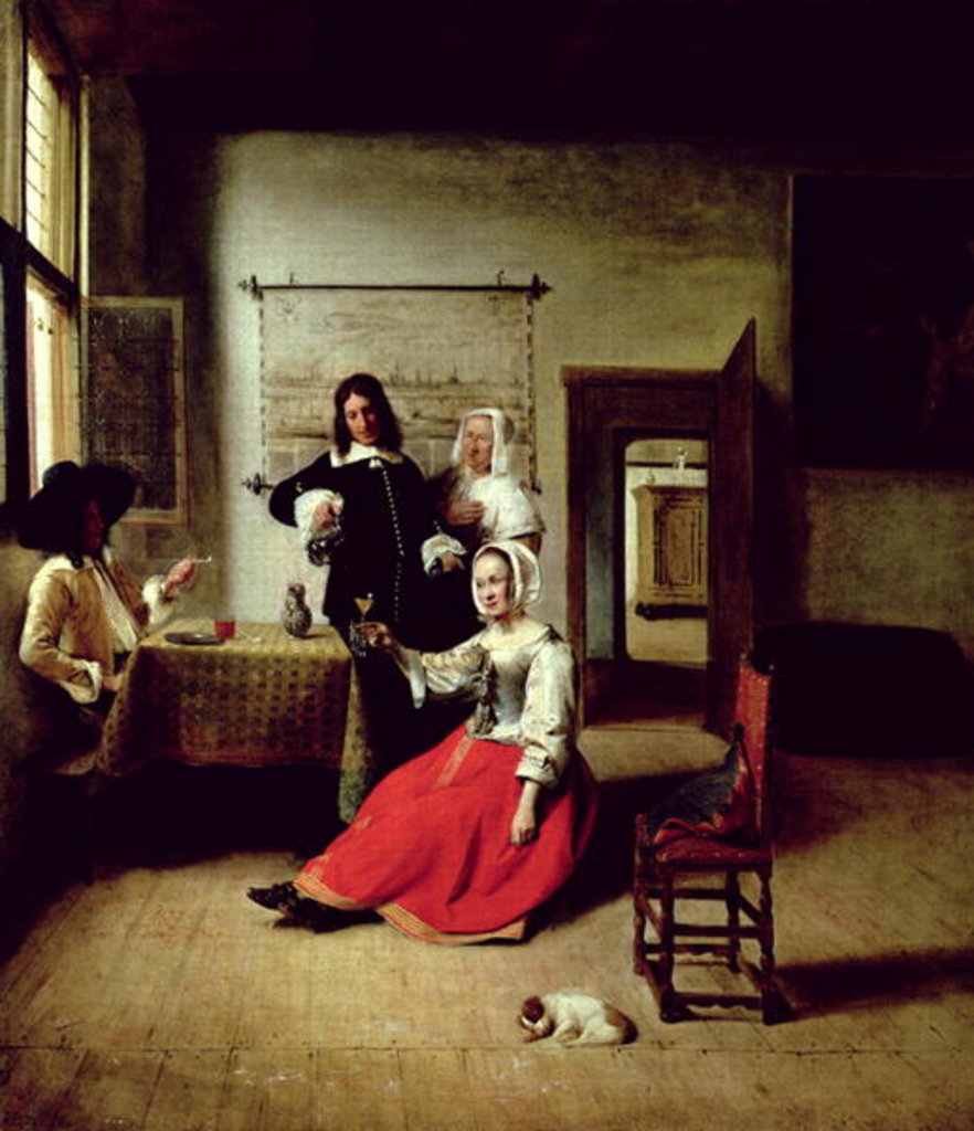 Detail of Woman drinking with soldiers, 1658 by Pieter de Hooch