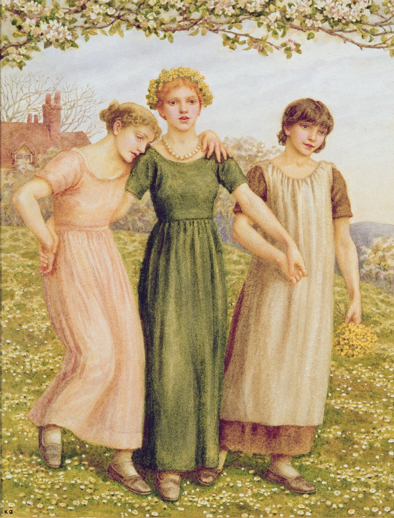 Detail of Three Young Girls, 19th century by Kate Greenaway