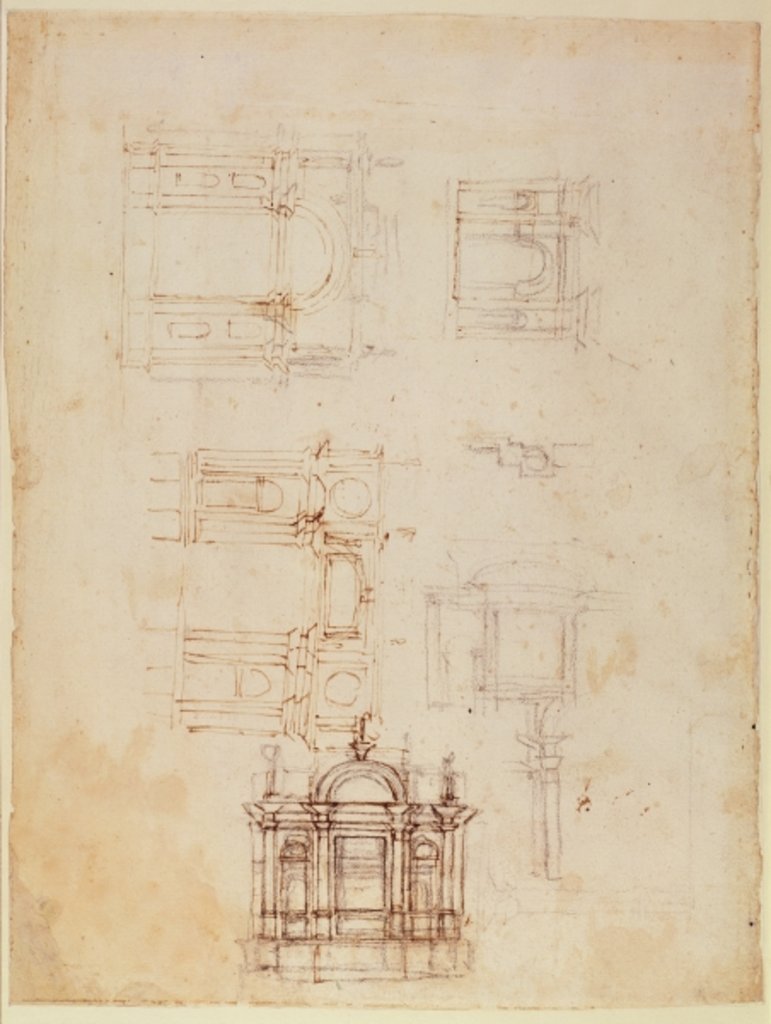 Detail of Studies for architectural composition in the form of a triumphal arch, c.1516 by Michelangelo Buonarroti