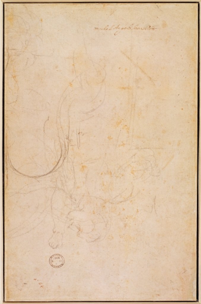 Detail of Sketch of a figure with artist's signature by Michelangelo Buonarroti