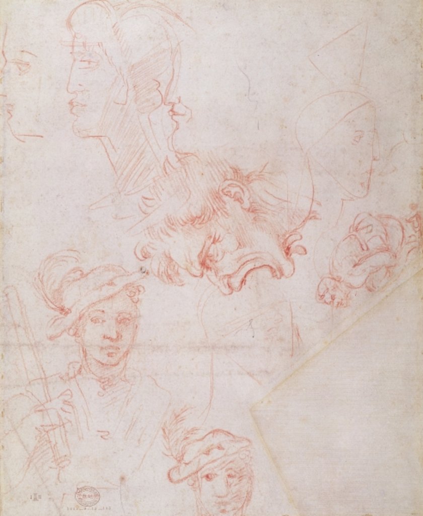 Detail of Studies of heads, 1508-12d by Michelangelo Buonarroti