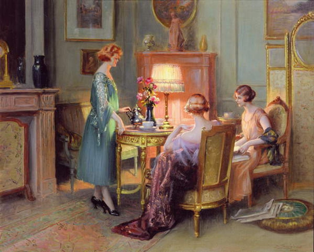 Detail of Tea by Lamplight by Delphin Enjolras