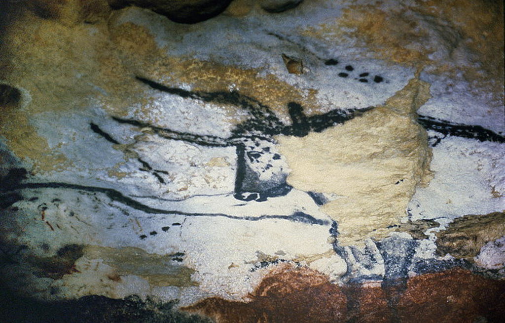 Detail of Rock painting of a bull with long horns, the Hall of Bulls, c.17000 BC by Prehistoric Prehistoric