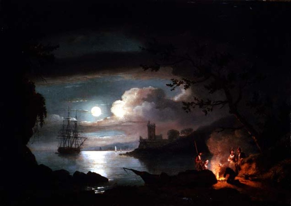 Detail of Teignmouth by moonlight by Thomas Luny