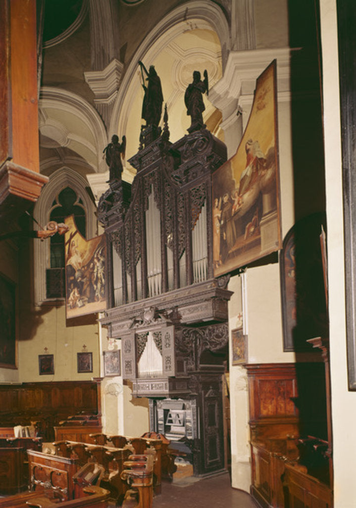Detail of View of the organ in Franziskanerkirche, Vienna, 1643 by Austrian School