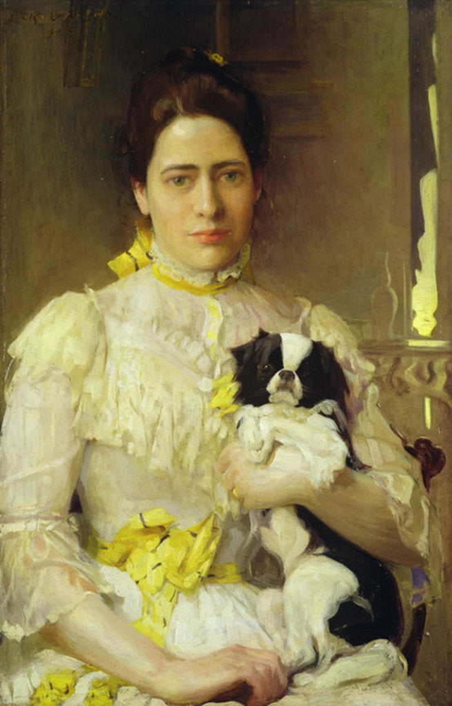 Detail of Lady with a lap dog by Eduardo-Leon Garrido