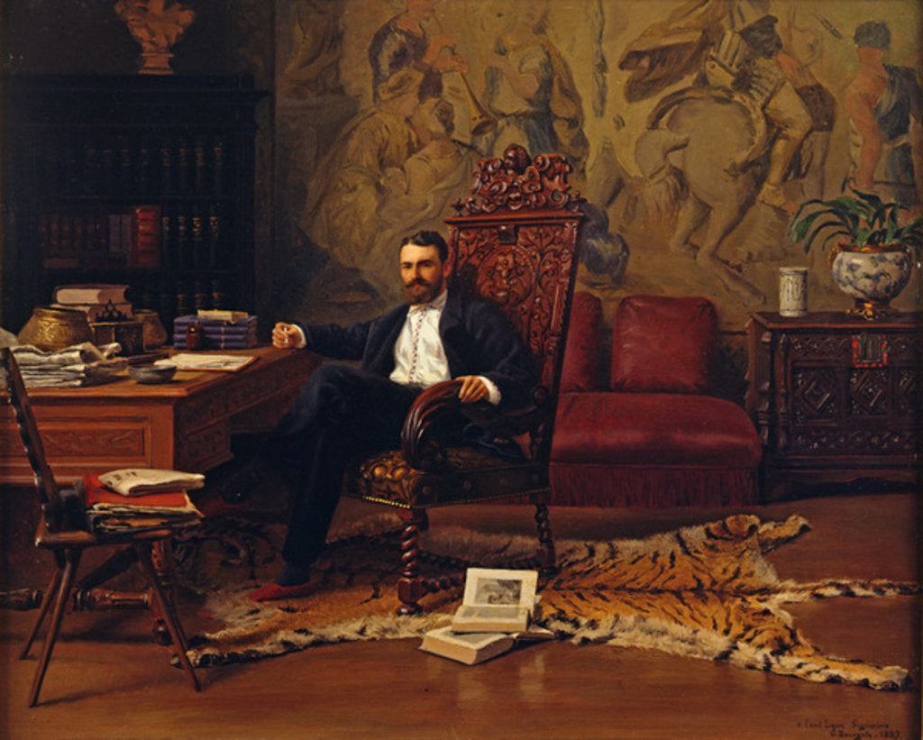 Detail of Louis Signorino seated in his study by Gustave Bourgain