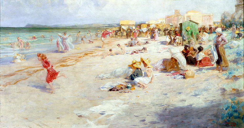 Detail of A Busy Beach in Summer by Alois Hans Schram