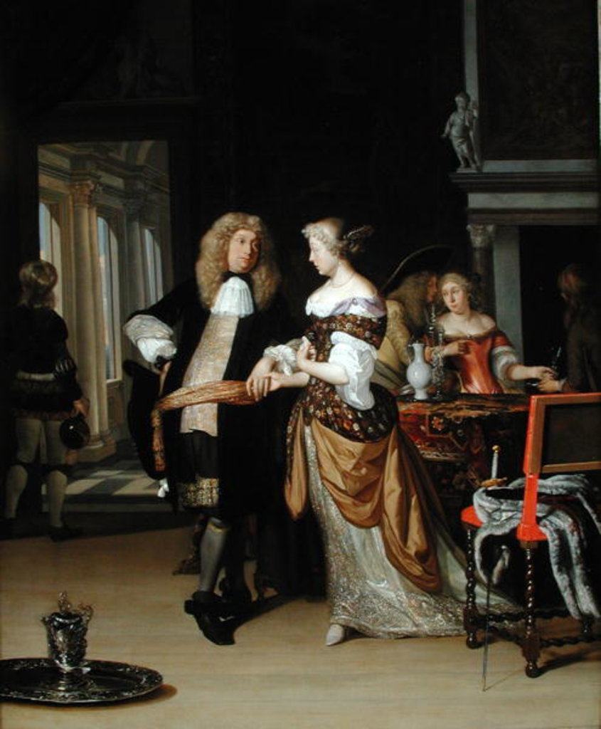 Detail of The Betrothal: A Young Couple in an Elegant Interior, 1678 by Eglon Hendrick van der Neer