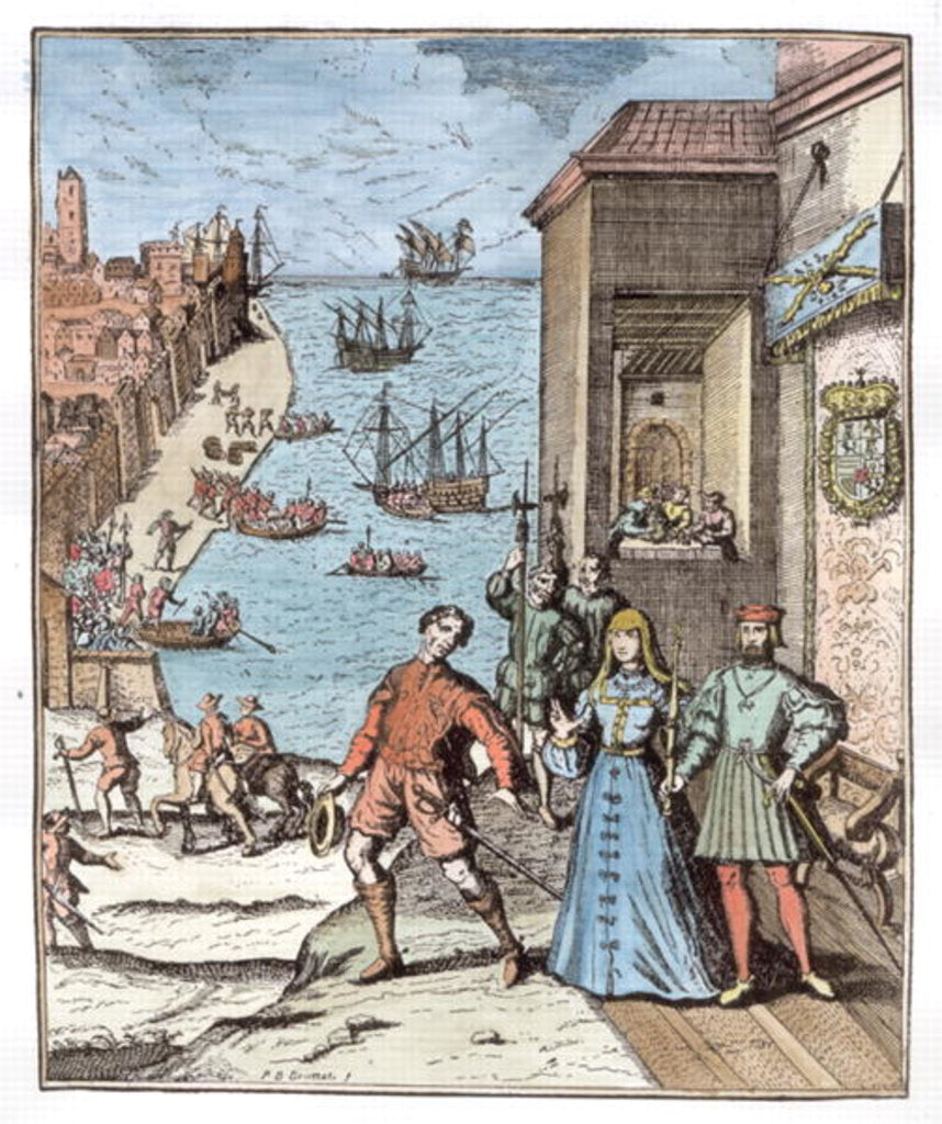 Detail of Parting of Columbus with Ferdinand and Isabella by Theodor de (after) Bry