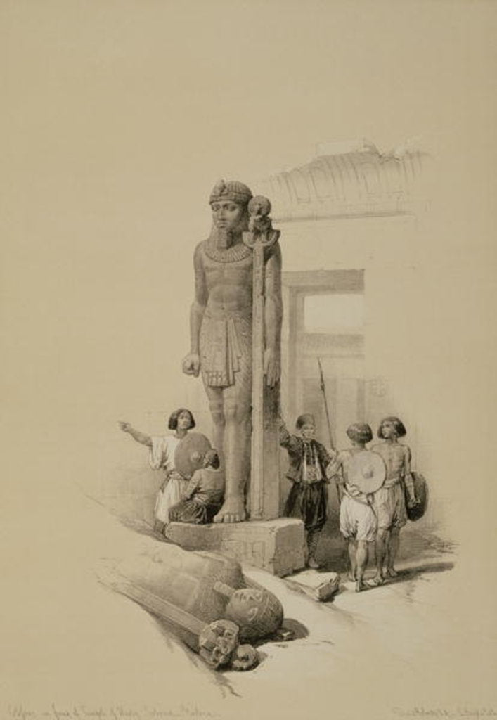 Detail of Colossus in front of the Temple of Wady Sabona, Ethiopia by David Roberts
