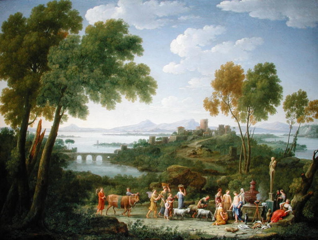 Detail of An Extensive Italianate Landscape with a Sacrifice, 1728 by Hendrik van Lint