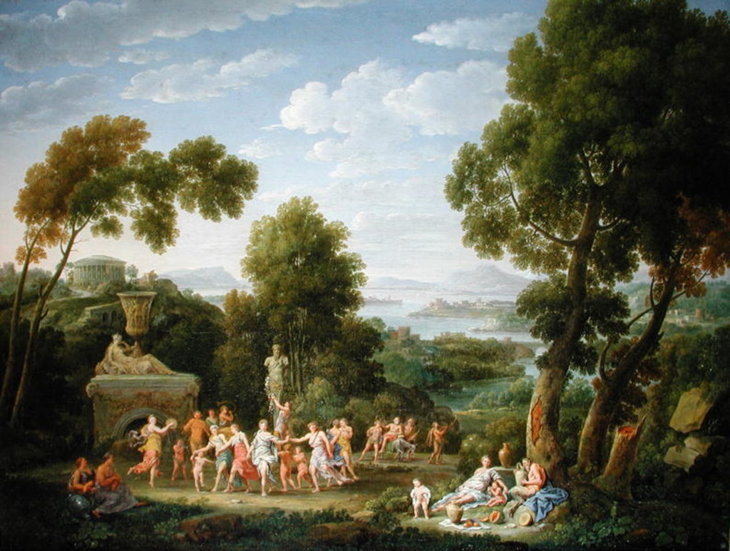 Detail of A Wooded Italianate Landscape with Nymphs Dancing, 1728 by Hendrik van Lint