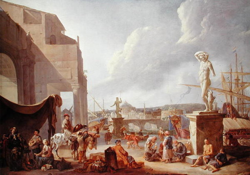 Detail of Italian Harbour by Johannes Lingelbach