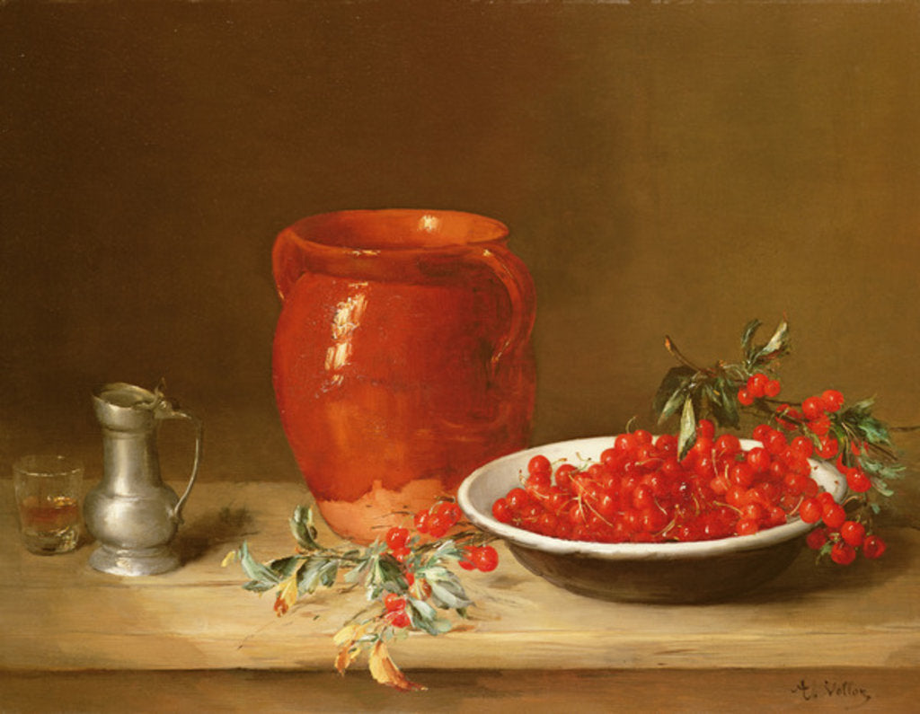 Detail of Still life of cherries in a bowl by Antoine Vollon
