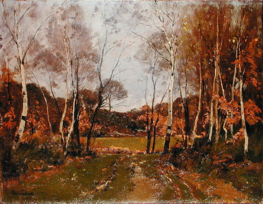 Detail of Wooded landscape by Paul Lecomte