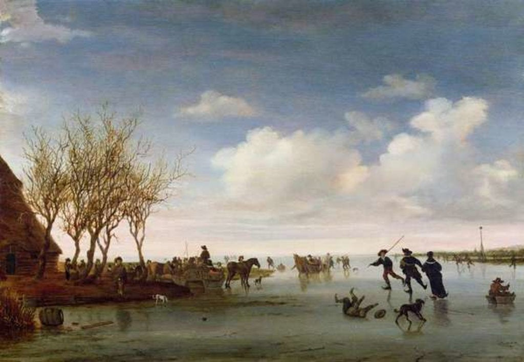 Detail of Dutch landscape with Skaters by Salomon van Ruisdael or Ruysdael