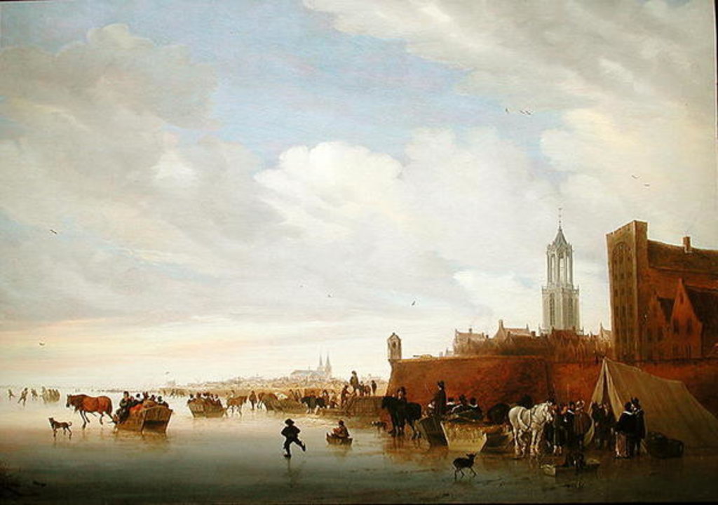 Detail of Winter scene near Utrecht, 1658 by Salomon van Ruisdael or Ruysdael