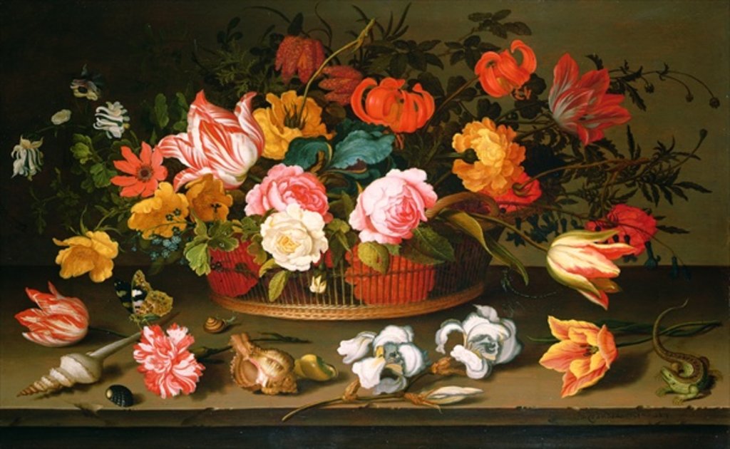 Detail of Basket of flowers, 1625 by Balthasar van der Ast