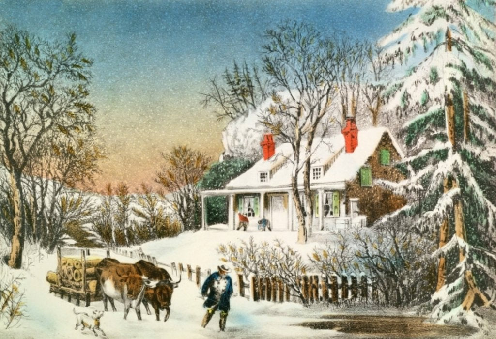 Detail of Bringing Home the Logs, Winter Landscape, 19th century by N. and Ives J.M. Currier