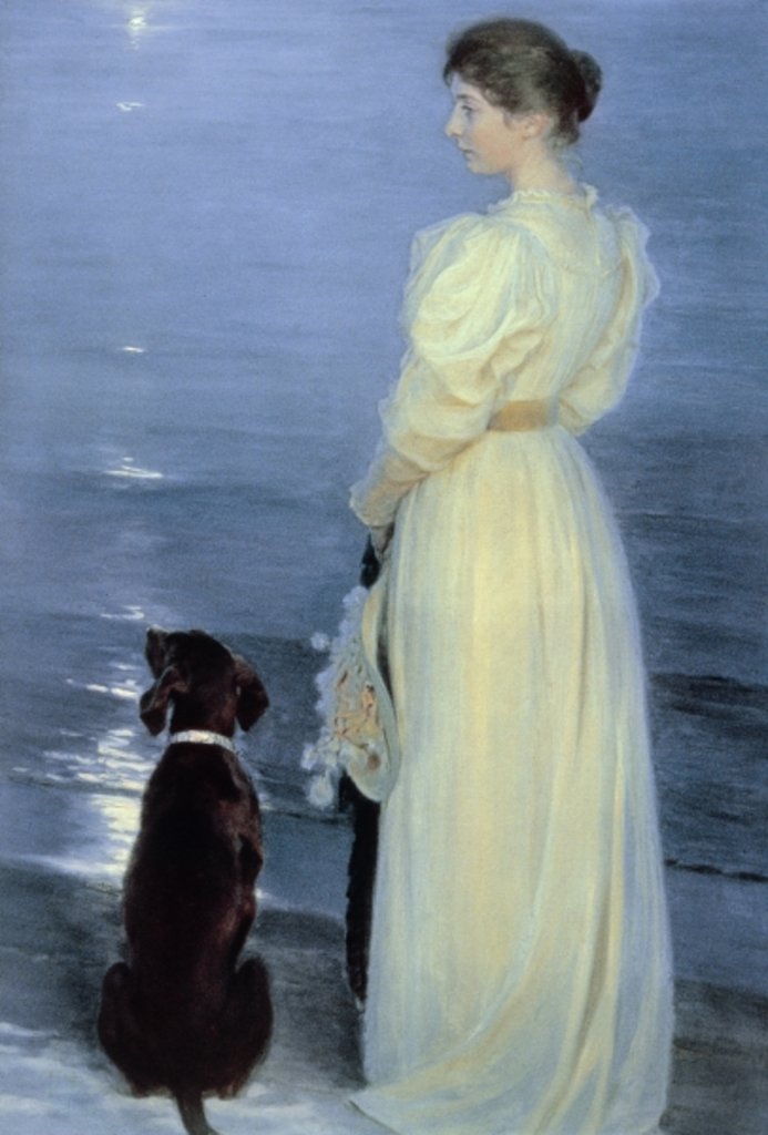 Detail of Summer Evening at Skagen, the Artist's Wife with a Dog on the Beach, 1892 by Peder Severin Kroyer