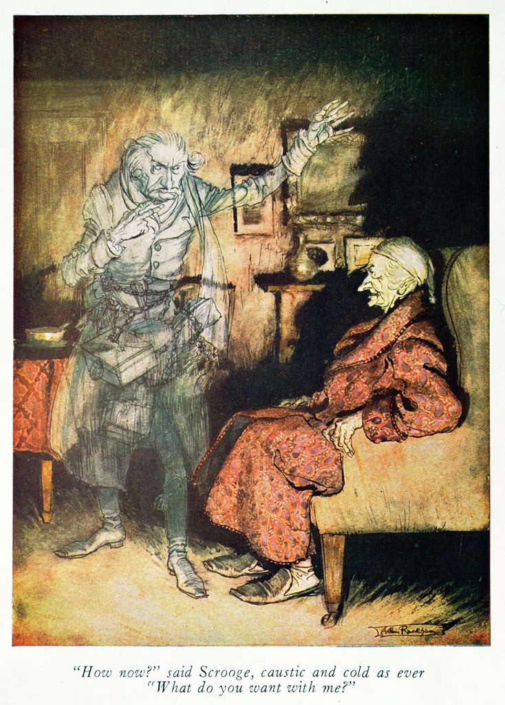 Detail of Scrooge and The Ghost of Marley, from Dickens' 'A Christmas Carol' by Arthur Rackham
