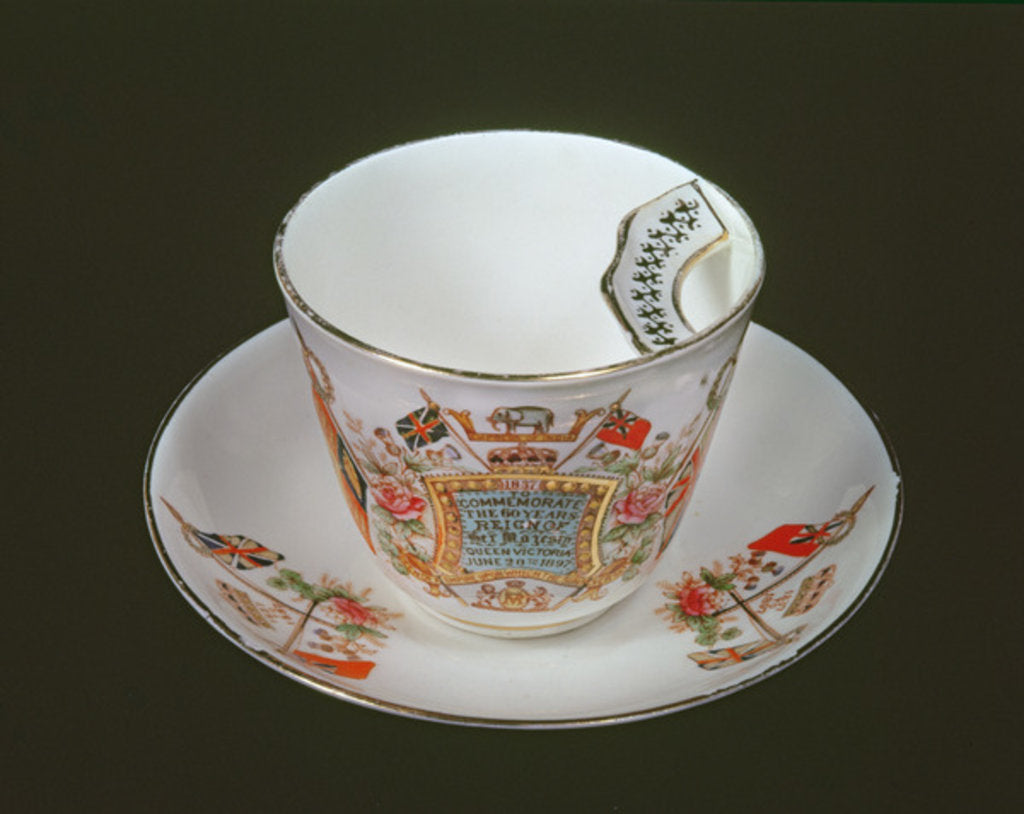 Detail of Moustache cup commemorating Victoria's Diamond Jubilee, 1897 by School English