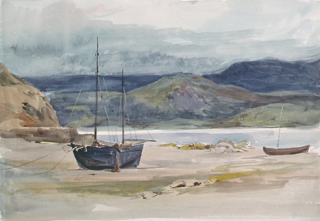 Detail of Hilly coast scene with boats, 19th century by John Absolon