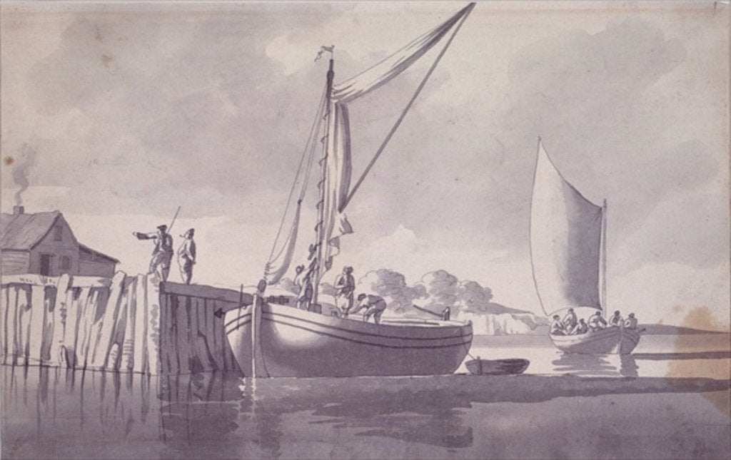 Detail of Sailing Barges Approaching a Wharf by William Anderson