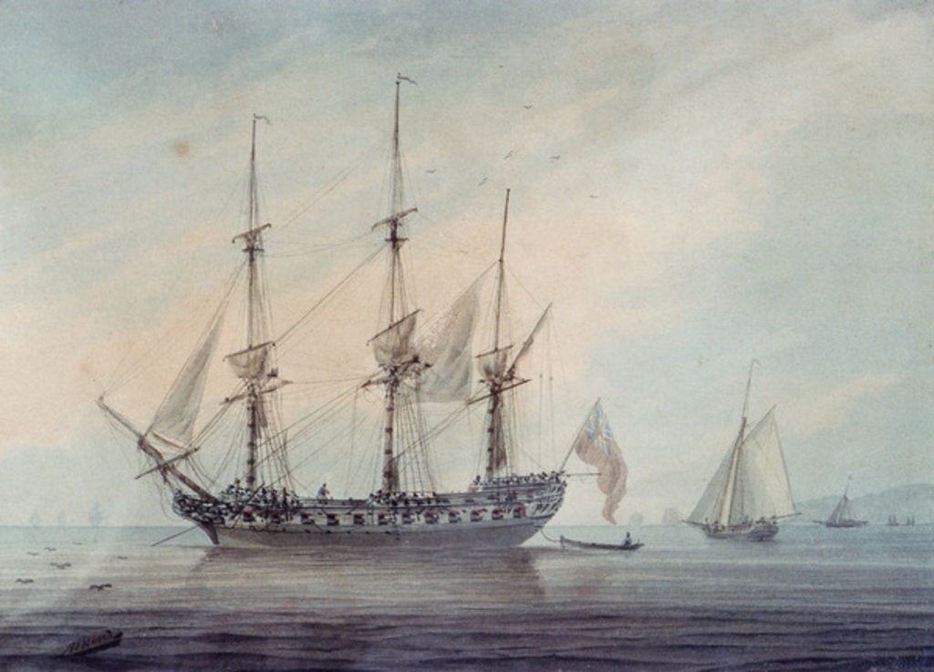 Detail of Seascape with a Frigate by Samuel Atkins