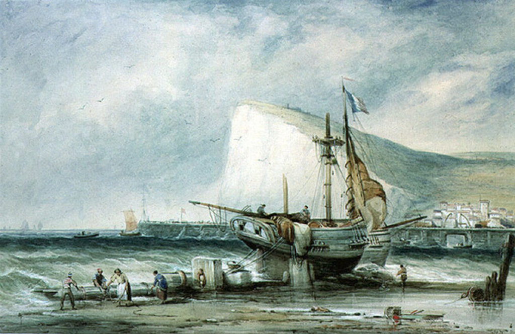Detail of Shakespeare's Cliff, Dover, with Luggers on the Beach by Samuel Austin