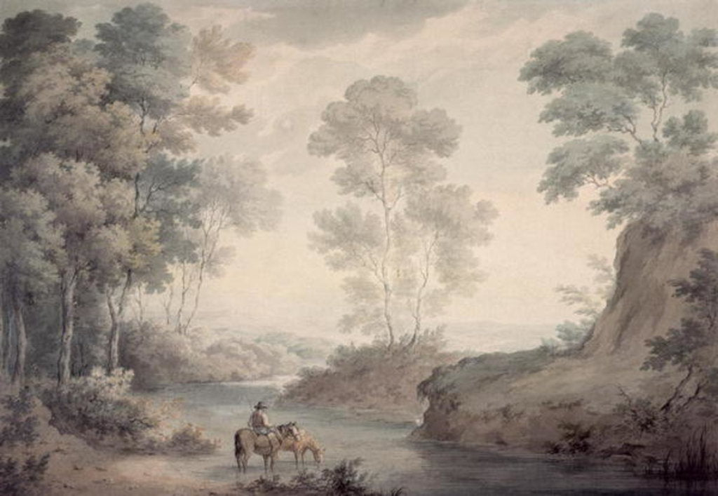 Detail of Landscape with River and Horses Watering by George the Elder Barret
