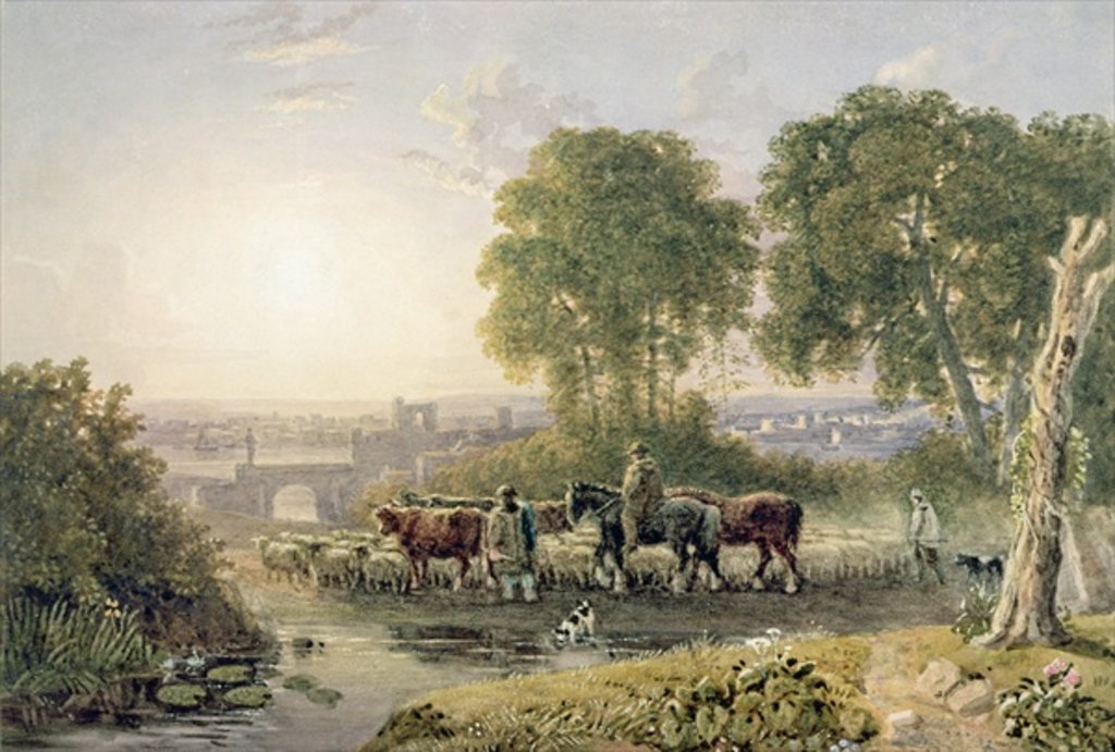Detail of Landscape with Drovers by George the Younger Barret