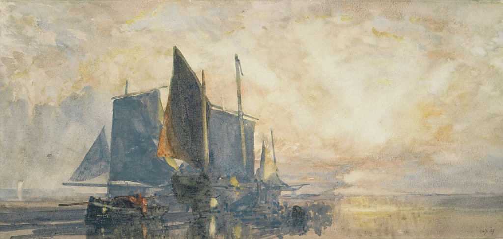 Detail of Fishing Boats at Anchor: Sunset, 19th century by William Roxby Beverly